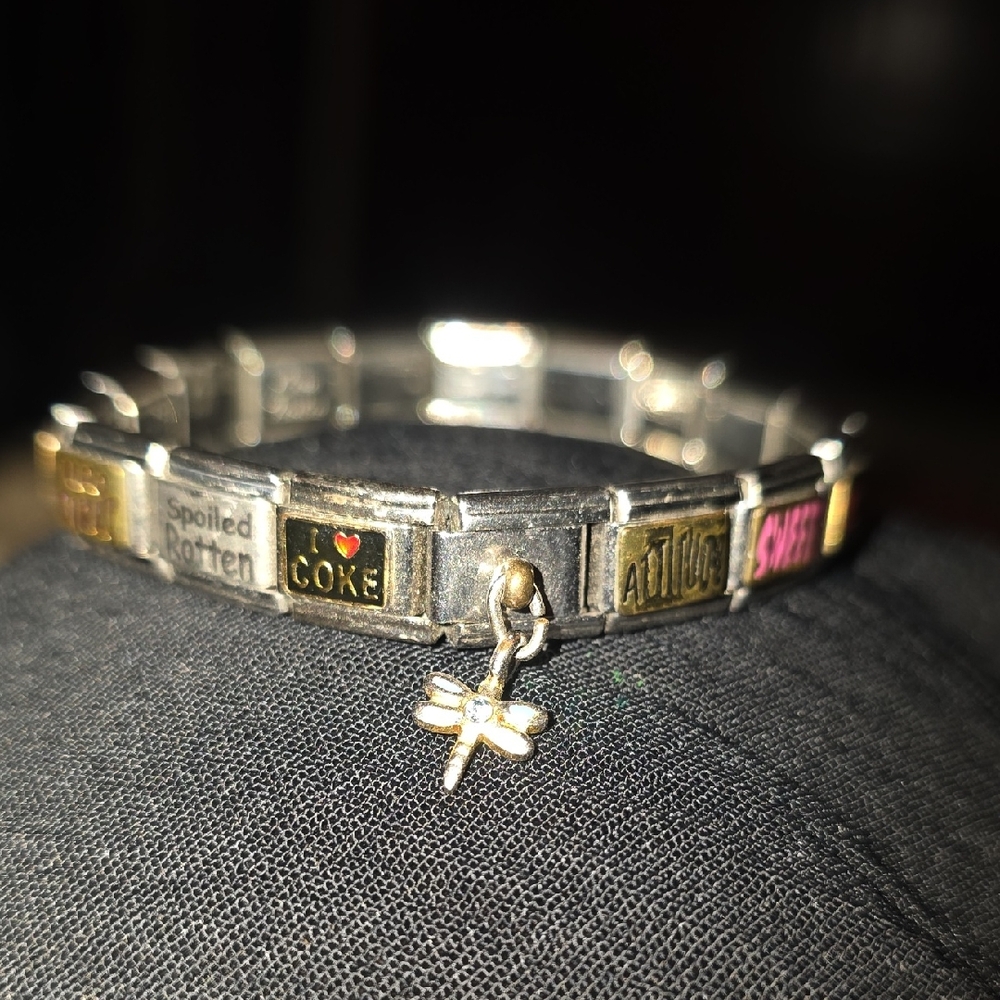Stretchy Italian Silver and Gold Charm Bracelet